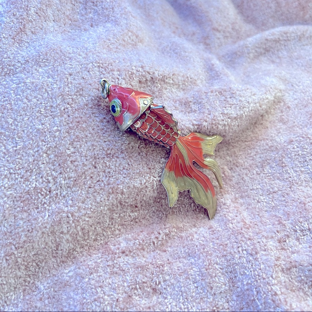 Gold tone enamel koi fish pendant